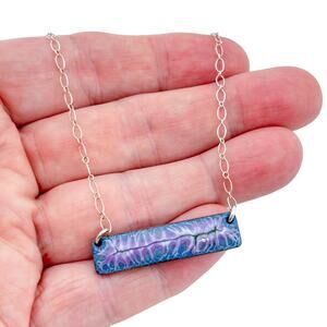 Vintage Silver-Tone Ceramic Bar Pendant Necklace 20"